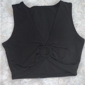 Sexy Crop Tops for Women Sleeveless Plunge Ring Cleavage Cropped Tank Top